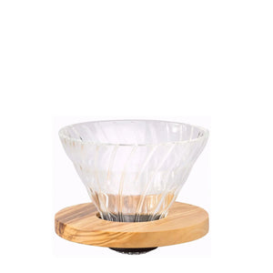 Sklenený kávový dripper V60 01 - olivové drevo HARIO