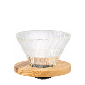 Sklenený kávový dripper V60 02 - olivové drevo HARIO
